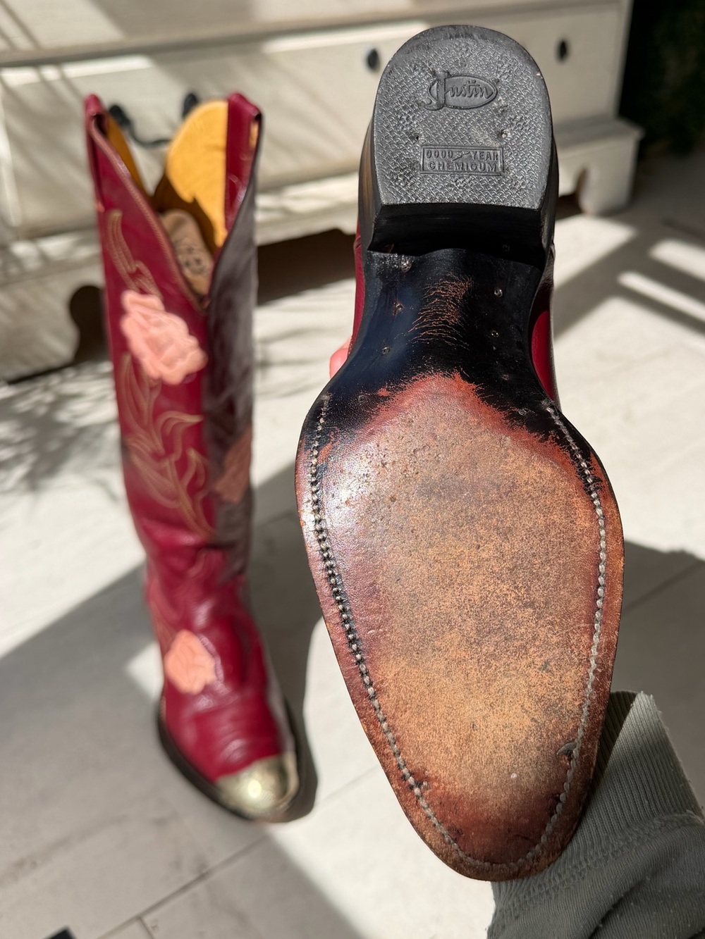 Vintage Justin USA Burgundy Floral Cowboy Boots | Women’s 7.5B | RARE 1970-80 - Picture 8 of 9